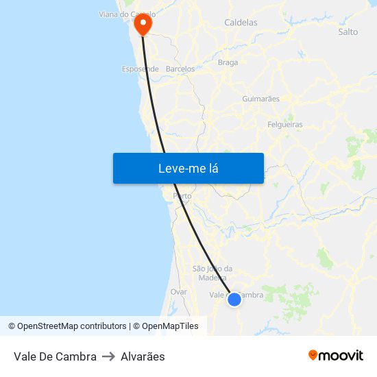 Vale De Cambra to Alvarães map