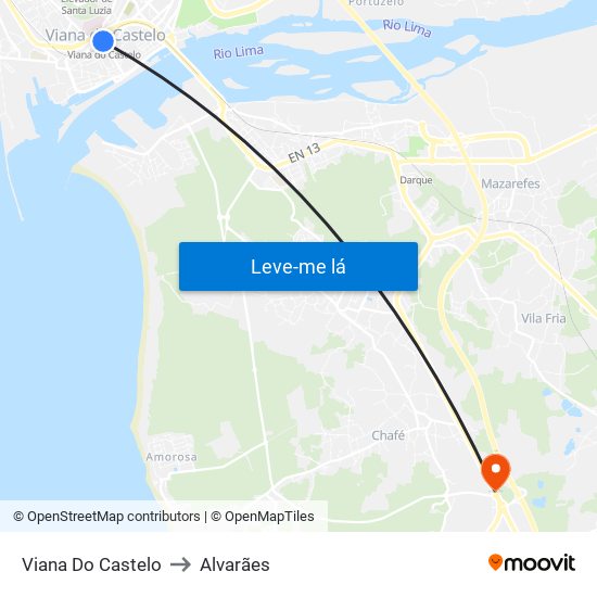 Viana Do Castelo to Alvarães map