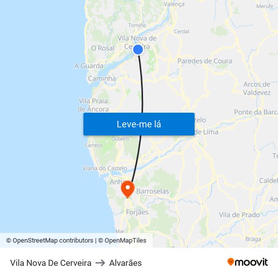 Vila Nova De Cerveira to Alvarães map