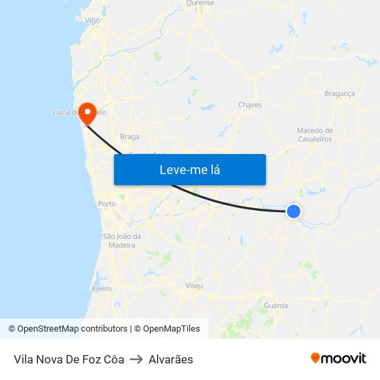 Vila Nova De Foz Côa to Alvarães map