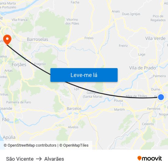 São Vicente to Alvarães map