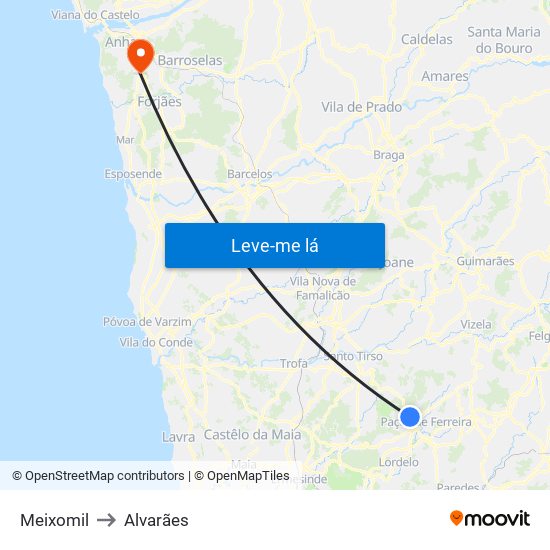 Meixomil to Alvarães map