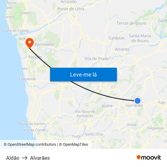 Aldão to Alvarães map