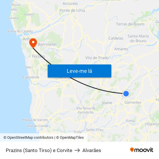 Prazins (Santo Tirso) e Corvite to Alvarães map