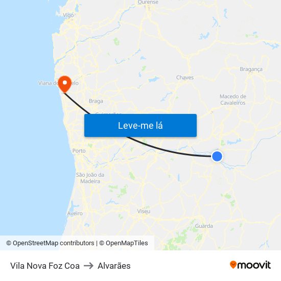 Vila Nova Foz Coa to Alvarães map