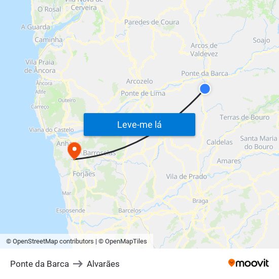 Ponte da Barca to Alvarães map