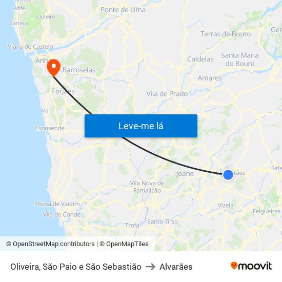 Oliveira, São Paio e São Sebastião to Alvarães map
