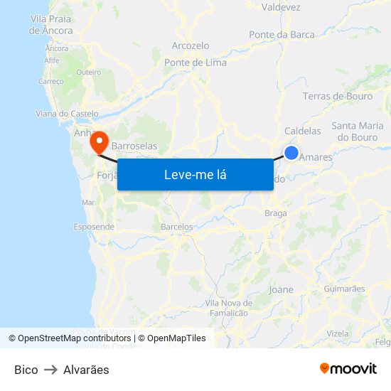 Bico to Alvarães map