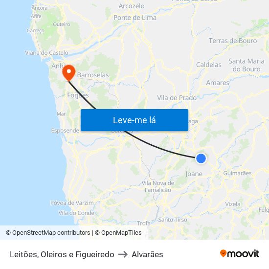 Leitões, Oleiros e Figueiredo to Alvarães map