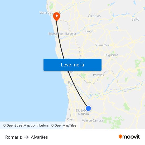 Romariz to Alvarães map