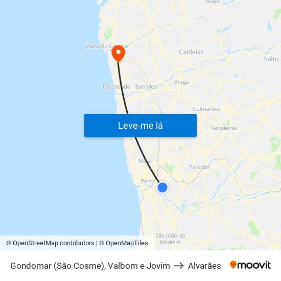 Gondomar (São Cosme), Valbom e Jovim to Alvarães map