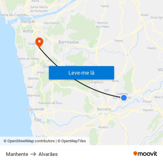 Manhente to Alvarães map