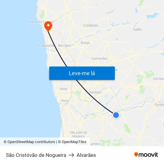 São Cristóvão de Nogueira to Alvarães map