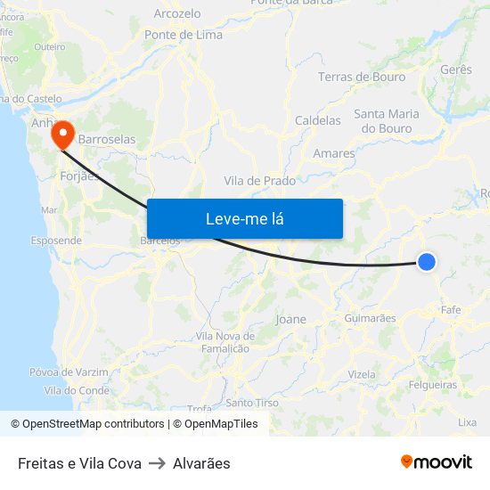 Freitas e Vila Cova to Alvarães map