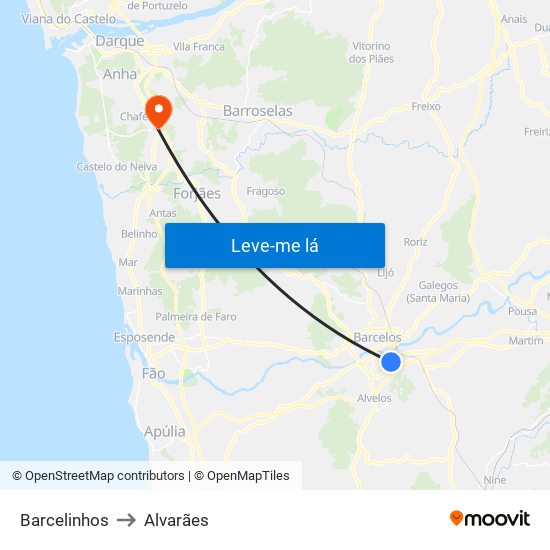 Barcelinhos to Alvarães map