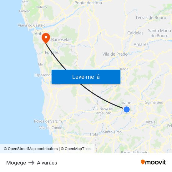 Mogege to Alvarães map