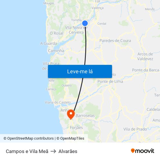 Campos e Vila Meã to Alvarães map