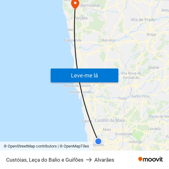 Custóias, Leça do Balio e Guifões to Alvarães map