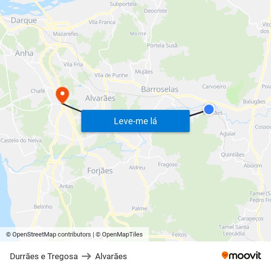 Durrães e Tregosa to Alvarães map