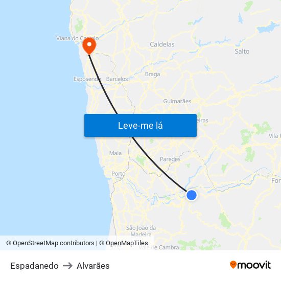 Espadanedo to Alvarães map