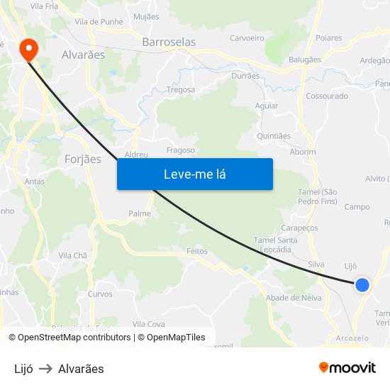 Lijó to Alvarães map