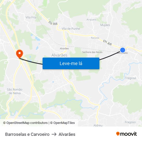 Barroselas e Carvoeiro to Alvarães map