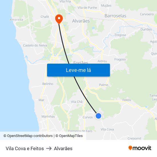 Vila Cova e Feitos to Alvarães map
