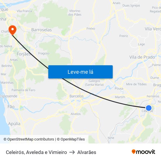 Celeirós, Aveleda e Vimieiro to Alvarães map