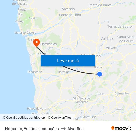 Nogueira, Fraião e Lamaçães to Alvarães map