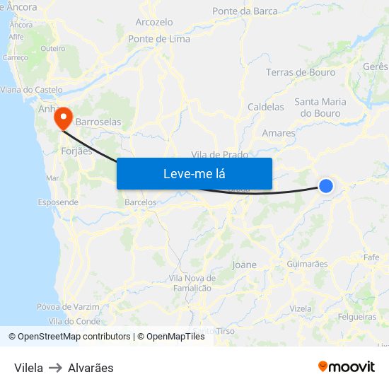 Vilela to Alvarães map