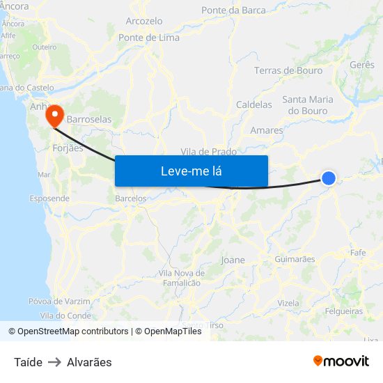 Taíde to Alvarães map