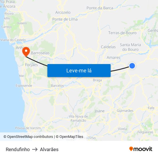 Rendufinho to Alvarães map