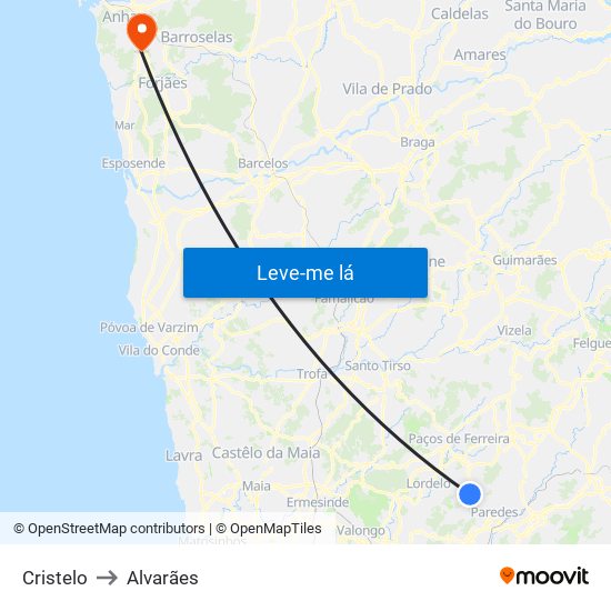 Cristelo to Alvarães map