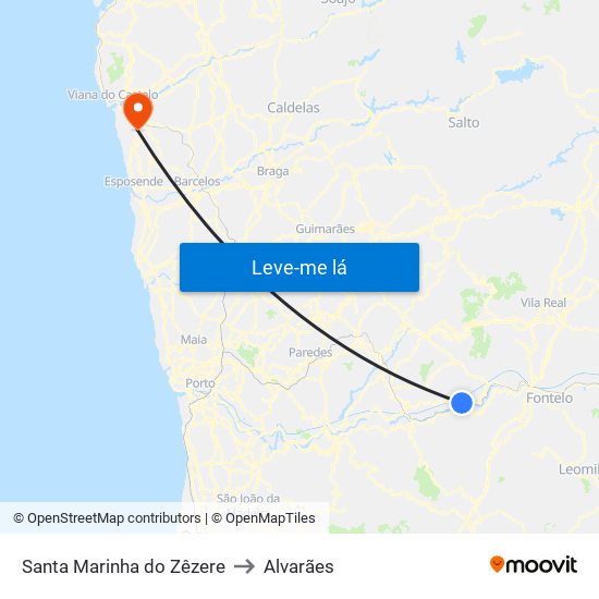 Santa Marinha do Zêzere to Alvarães map
