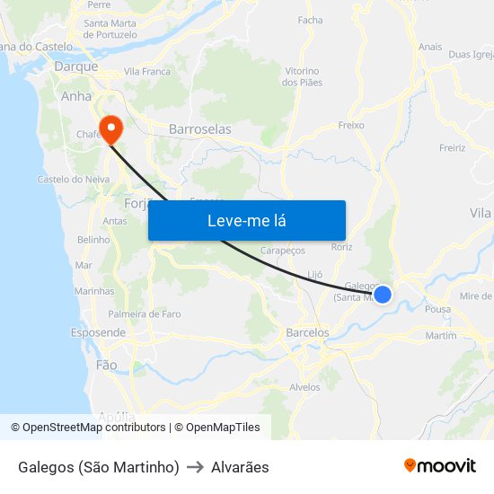 Galegos (São Martinho) to Alvarães map