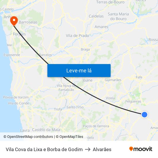 Vila Cova da Lixa e Borba de Godim to Alvarães map