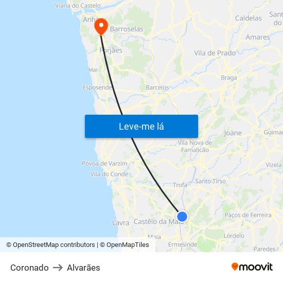 Coronado to Alvarães map