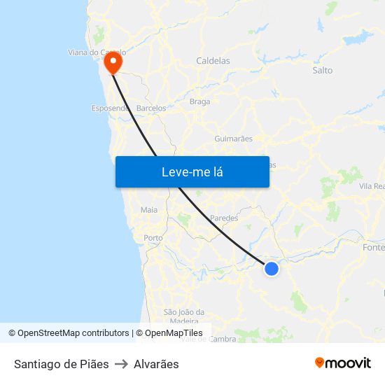 Santiago de Piães to Alvarães map