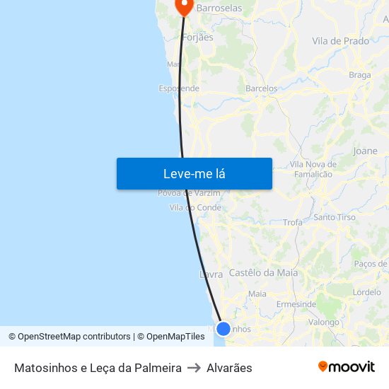 Matosinhos e Leça da Palmeira to Alvarães map