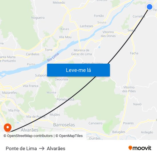 Ponte de Lima to Alvarães map