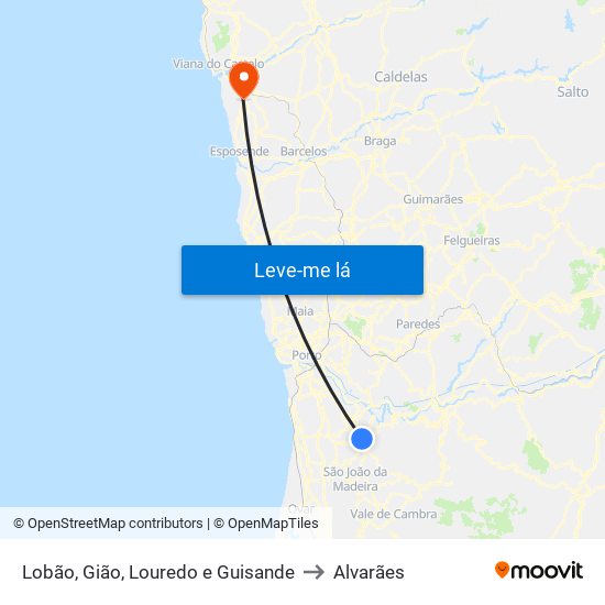Lobão, Gião, Louredo e Guisande to Alvarães map