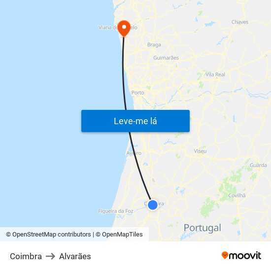 Coimbra to Alvarães map