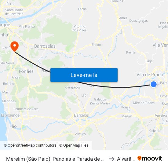 Merelim (São Paio), Panoias e Parada de Tibães to Alvarães map