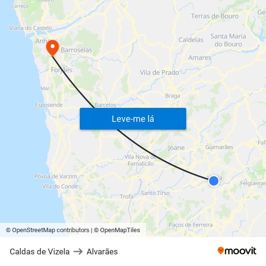 Caldas de Vizela to Alvarães map
