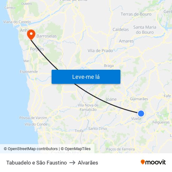 Tabuadelo e São Faustino to Alvarães map