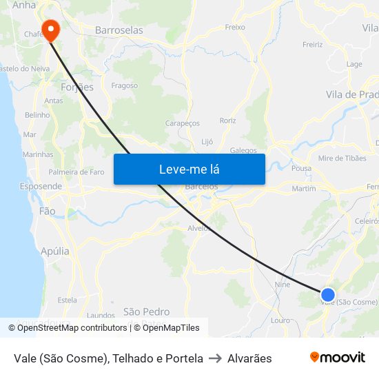 Vale (São Cosme), Telhado e Portela to Alvarães map