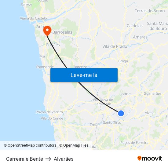 Carreira e Bente to Alvarães map