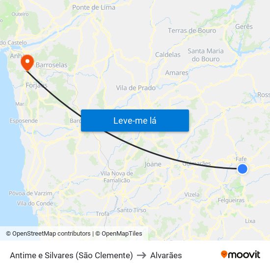 Antime e Silvares (São Clemente) to Alvarães map