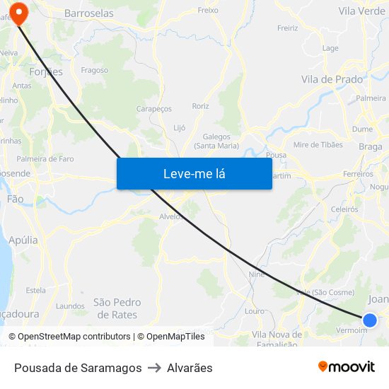 Pousada de Saramagos to Alvarães map