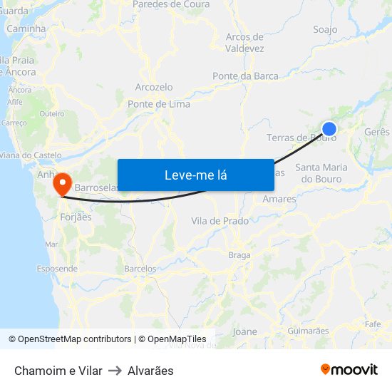 Chamoim e Vilar to Alvarães map